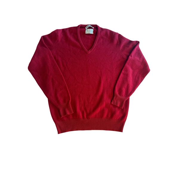 Vtg Filene’s The Men’s Store Red V-Neck Pullover Sweater xLarge 100% Lambswool - Picture 1 of 5